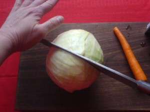 Coleslaw recipe - safely cutting head of cabbage