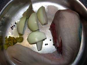 Boiled Beef Tongue - add seasonings to pot